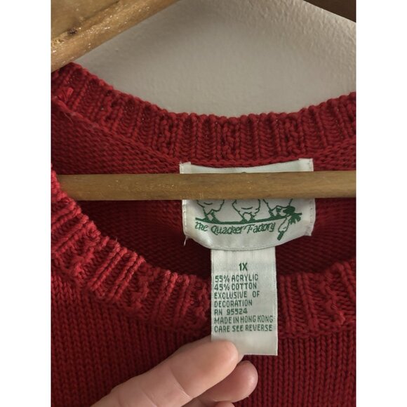 Vintage Quacker Factory Sweater Womens 1X Red Snowflake Christmas Ramie Cotton - Picture 2 of 9